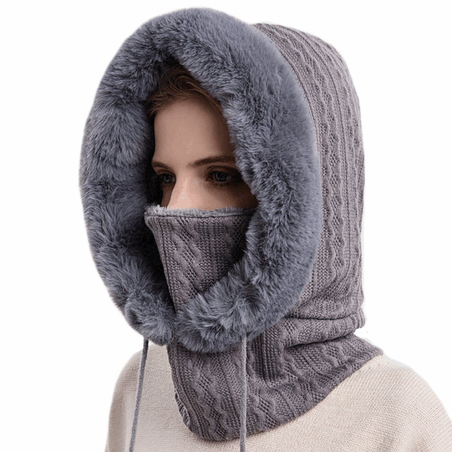 Warm Knit and Thick Plush Fleece Windproof Hooded Scarf - BELLADONNA