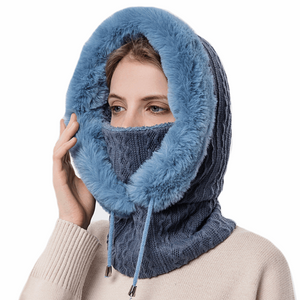 Warm Knit and Thick Plush Fleece Windproof Hooded Scarf - BELLADONNA