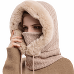 Warm Knit and Thick Plush Fleece Windproof Hooded Scarf - BELLADONNA