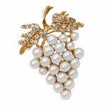 Women's Crystal and Pearl Grape Fashion Brooch in Gold for Winter Scarf or Wrap - BELLADONNA