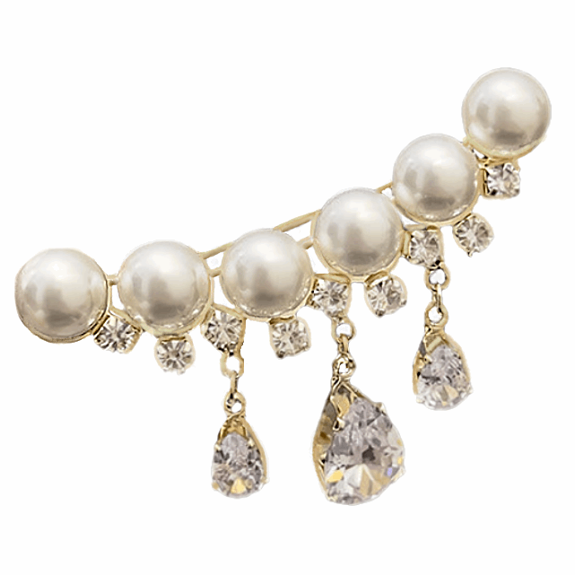 Elegant Women's Creamy White Pearl and White Zirconia Gold Plated Brooch - BELLADONNA