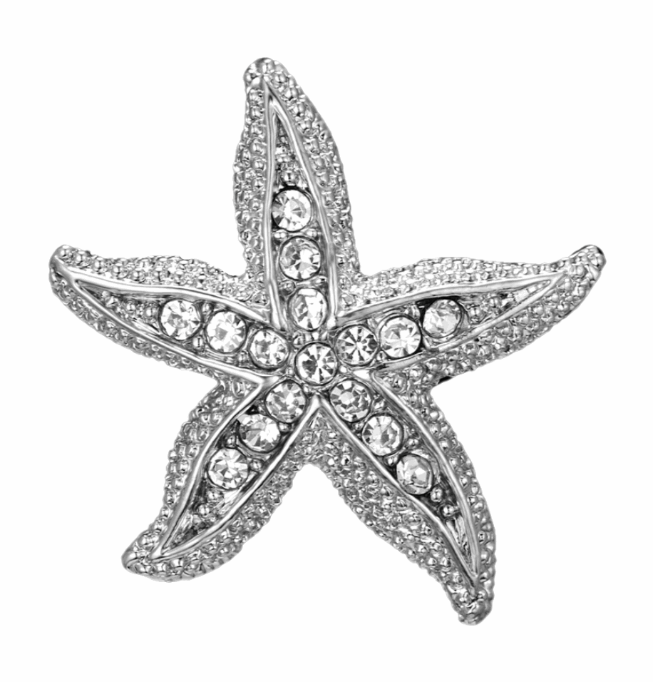 Enchanting Starfish Crystal Embellished Silver Brooch for Scarf or Pashmina