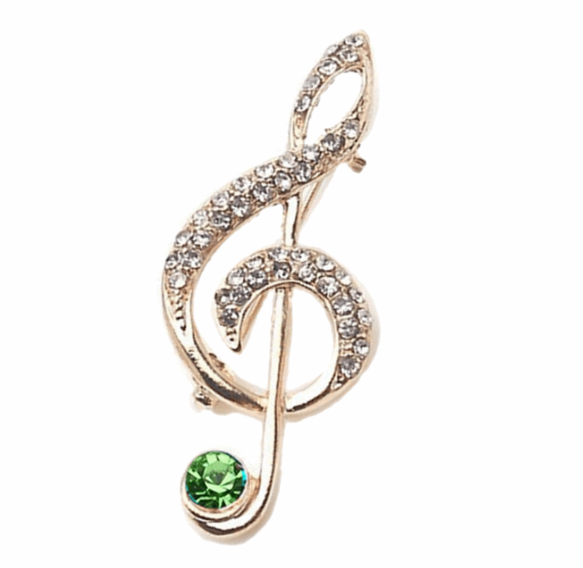 Stylish Music Note White Cubic Zirconia and Crystal Gold-plated Brooch in Pink, Green, Blue, Red and Turquoise