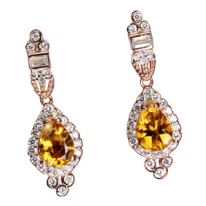 Natural Unheated Pear Citrine Gemstone  in Solid 925 Sterling Silver 14K Rose Gold Stud Earrings