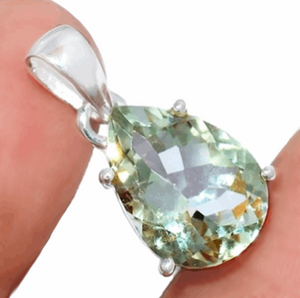 Fine Sparkle Natural Green Amethyst (Prasiolite) Gemstone .925 Silver Pendant Necklace