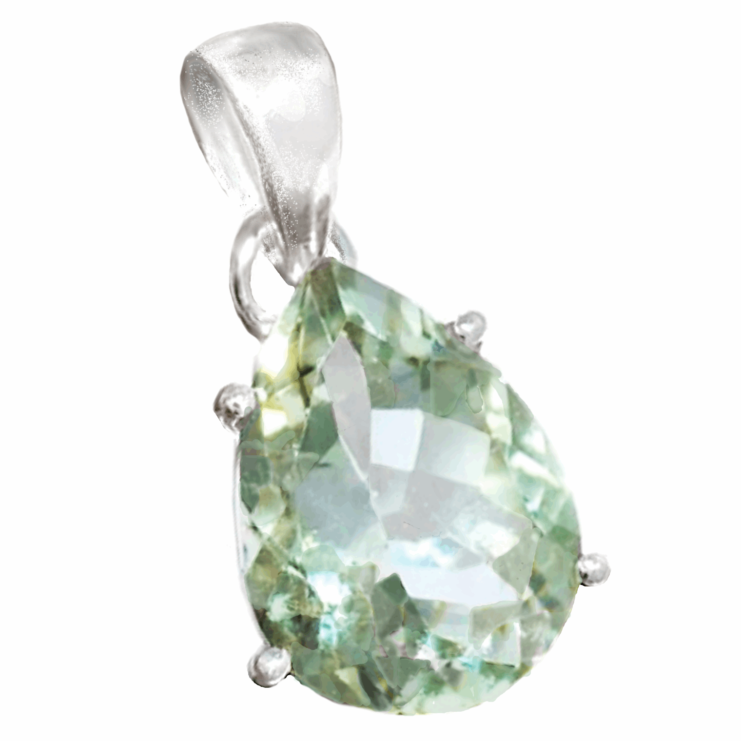 Fine Sparkle Natural Green Amethyst (Prasiolite) Gemstone .925 Silver Pendant Necklace