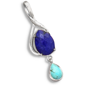 Natural Lapis Lazuli,Sleeping Beauty Turquoise Gemstone Solid .925 Sterling Silver Pendant