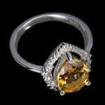 Natural Unheated Citrine Pear , AAA White Cubic Zirconia Solid .925 Silver,14K White Gold Ring Size 7 / O