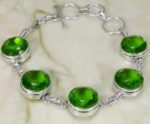 Faceted Peridot Gemstone .925 Silver Bracelet