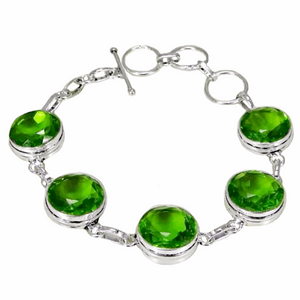 Faceted Peridot Gemstone .925 Silver Bracelet