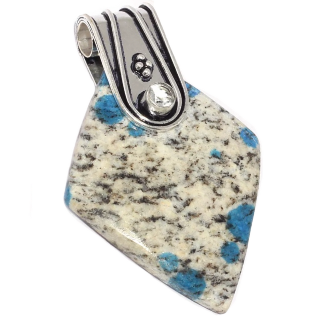 Natural Blue K2 Azurite In Quartz Gemstone .925 Silver Pendant