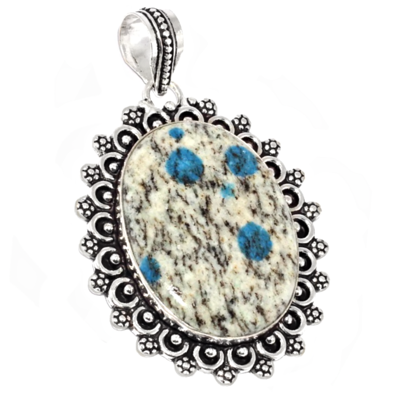 Natural Blue K2 Azurite In Quartz Gemstone .925 Silver Pendant