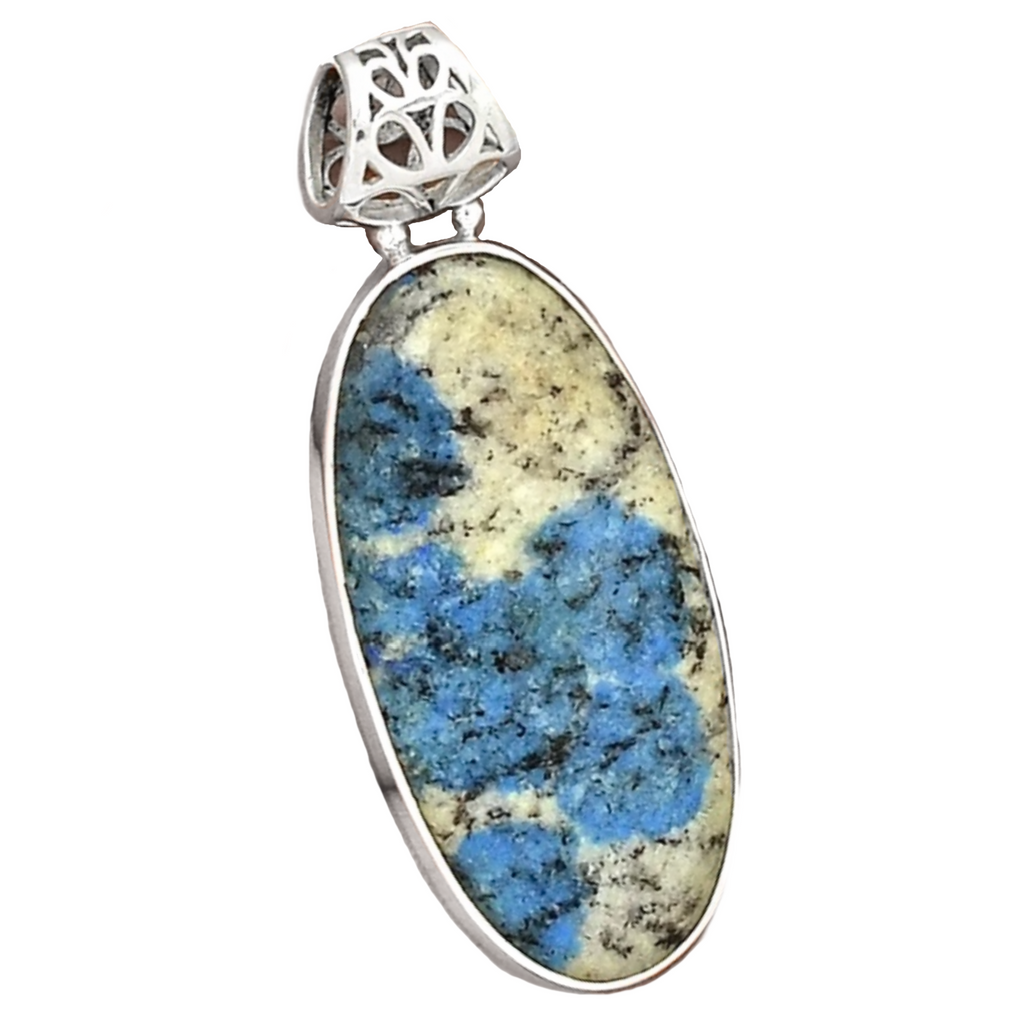 Natural Blue K2 Azurite In Quartz Gemstone  Solid .925 Silver Fine Pendant