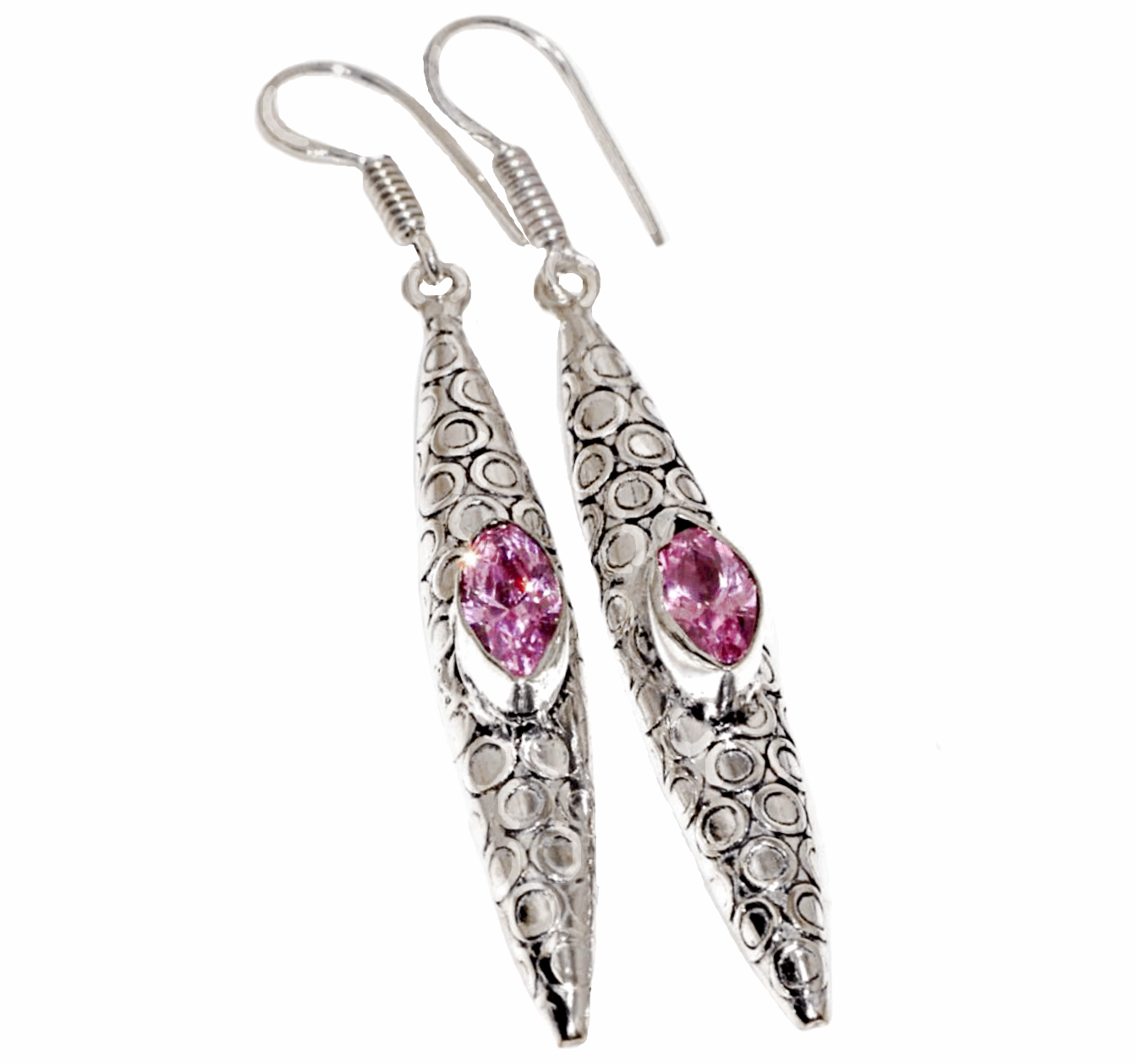 Handmade Pink Topaz Marquise Gemstones .925 Silver Drop Dangle Earrings