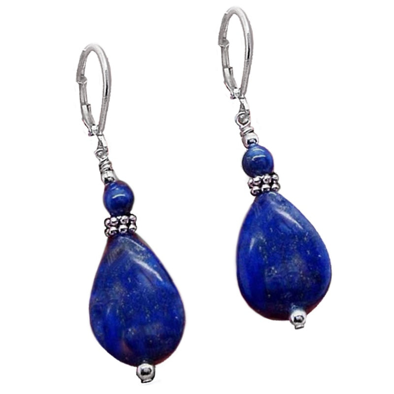 Natural Lapis Lazuli Gemstone .925 Silver Earrings