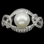 9.78 Cts Natural Creamy White Pearl, AAA Cz Solid .925 Silver Size 7 or O