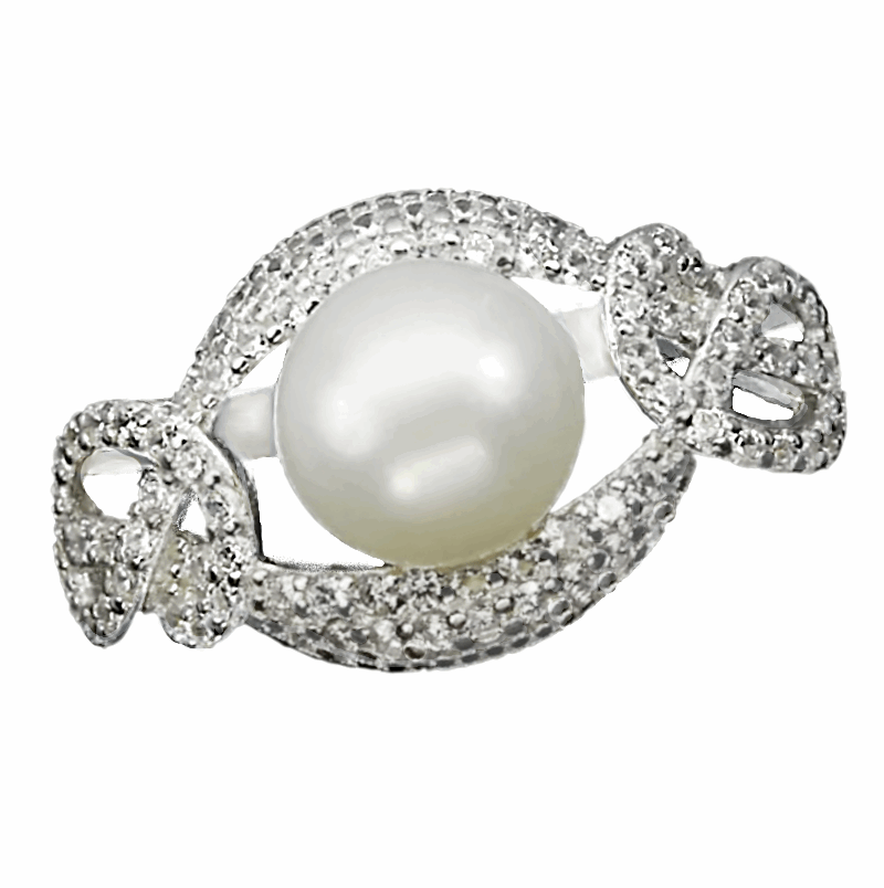 9.78 Cts Natural Creamy White Pearl, AAA Cz Solid .925 Silver Size 7 or O