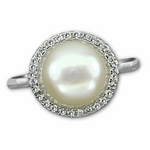 19.03 Cts Natural Creamy White Pearl , White Cubic Zirconia Solid .925 Silver Size US  7 or O