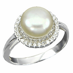 19.03 Cts Natural Creamy White Pearl , White Cubic Zirconia Solid .925 Silver Size US  7 or O