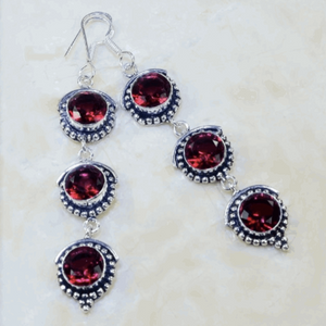 Captivating Long Pink Red Topaz Gemstone .925 Silver Earrings