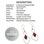 Handmade Trendy Garnet Quartz Gemstone .925 Silver Earrings