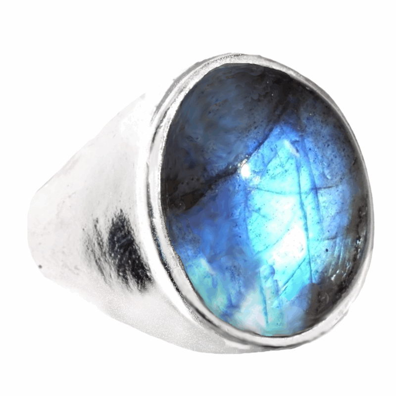 Natural Blue Fire Labradorite .925 Sterling Silver Ring Size 8