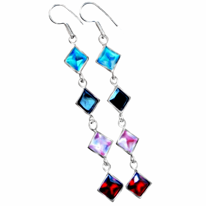 Dainty Multi-Gemstones Solid.925 Sterling Silver Drop Dangle Earrings