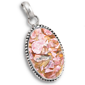 Natural Copper Rhodochrosite Gemstone .925 Sterling Silver Pendant