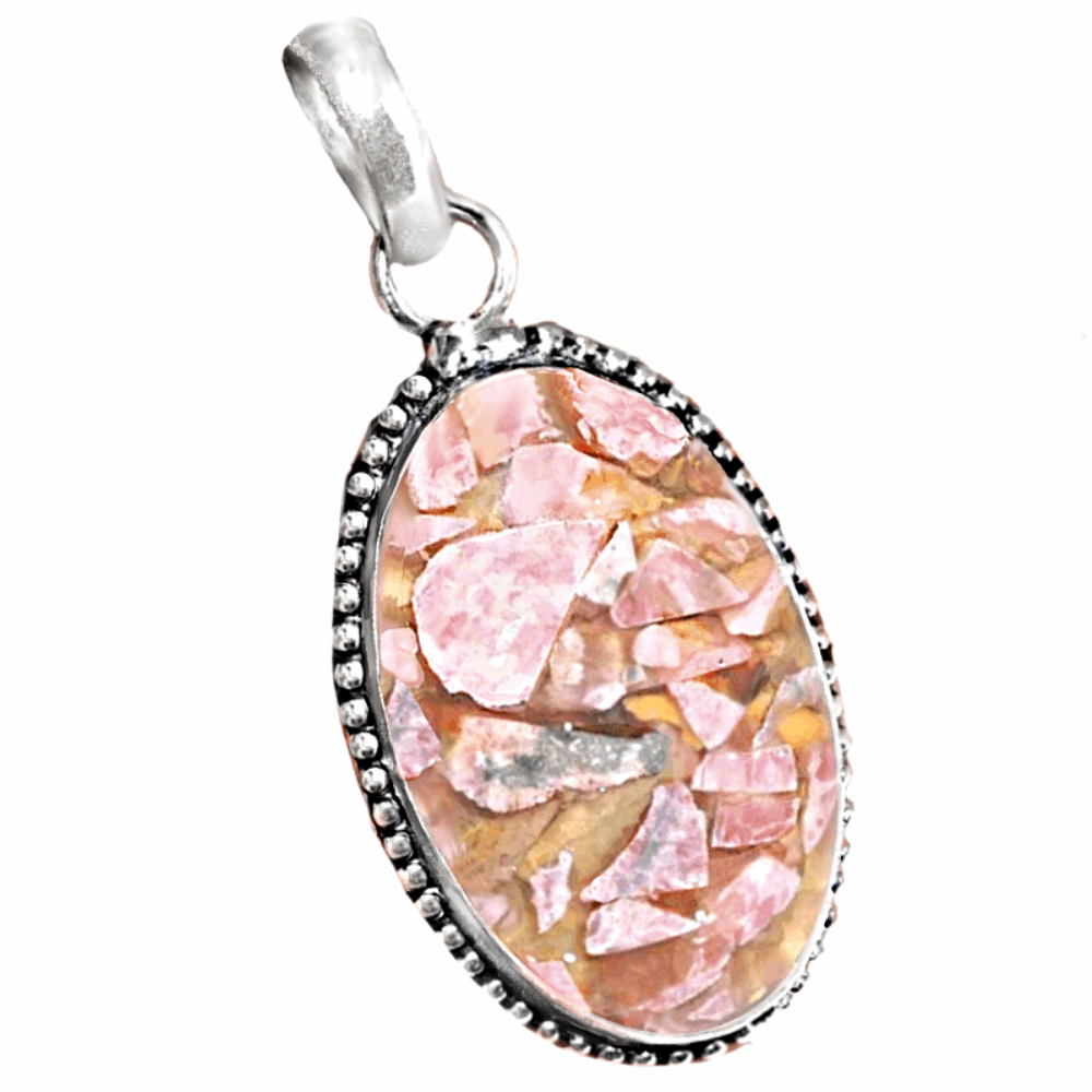 Natural Copper Rhodochrosite Gemstone .925 Sterling Silver Pendant