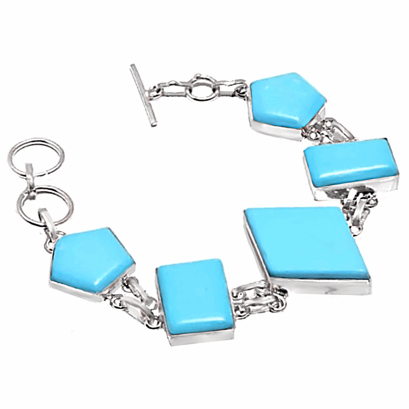 Handmade Turquoise Mixed Shape Gemstones 925 Silver Bracelet