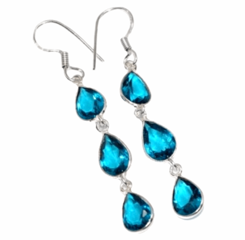 Long Blue Topaz Gemstone .925 Sterling Silver Earrings