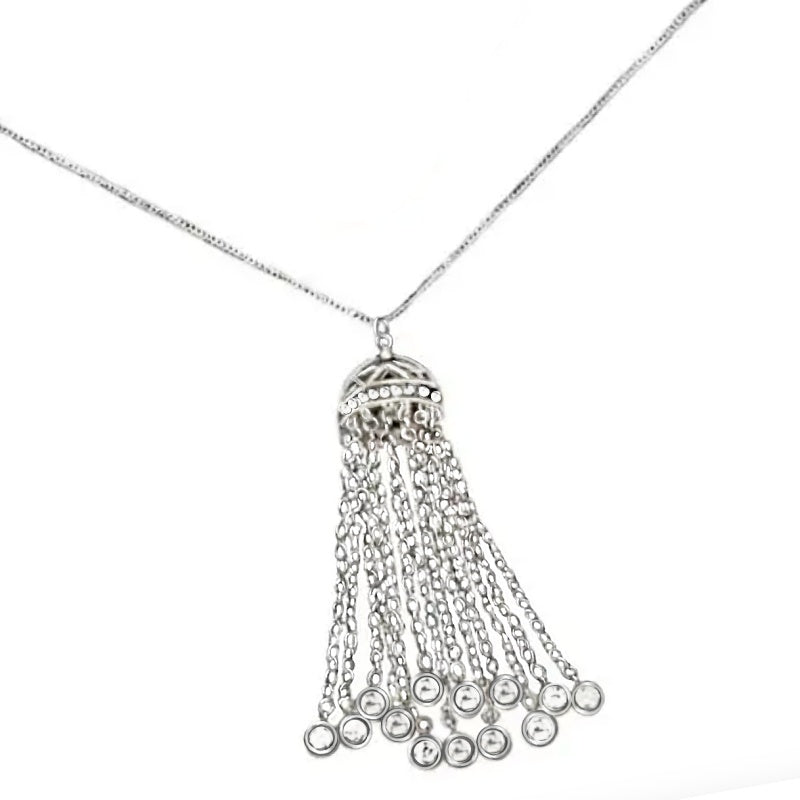 White Cubic Zirconia Solid .925 Sterling Silver, 14K White Gold Waterfall Necklace