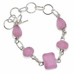 Dainty Mixed Shapes Pink Chalcedony Gemstone .925 Sterling Silver Bracelet