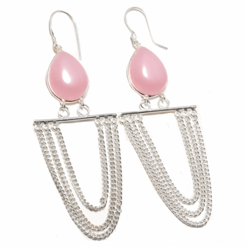 Trendy Feminine Pink Chalcedony .925 Silver Earrings