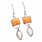 Natural Italian Coral, White Pearl Solid .925 Sterling Silver Earrings