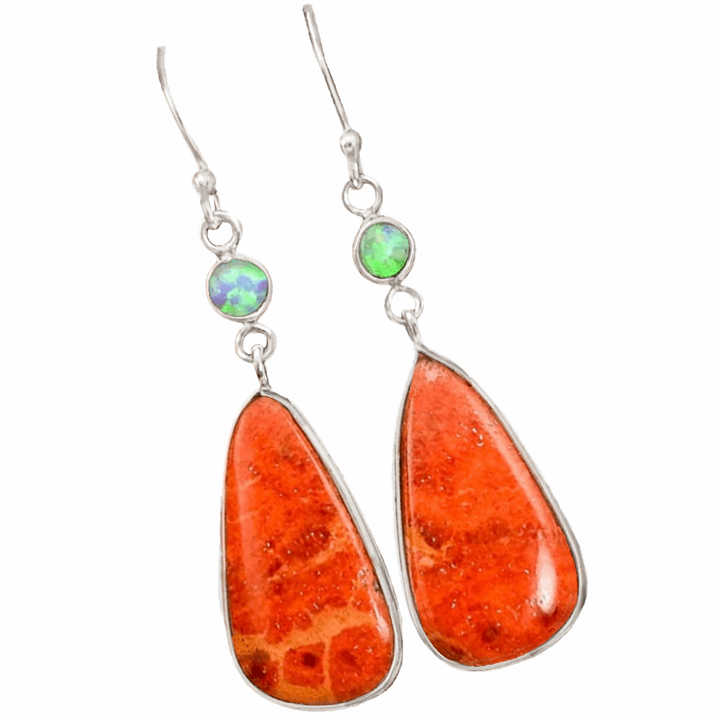 New Arrival Natural Sponge Coral, Fire Opal Solid .925 Sterling Silver Earrings