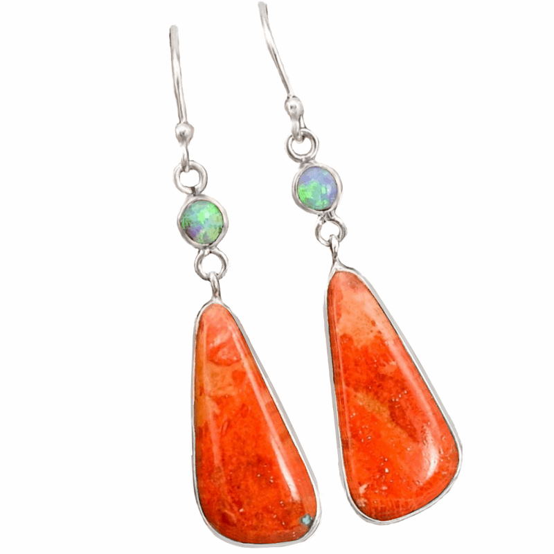 New Arrival Natural Sponge Coral, Fire Opal Solid .925 Sterling Silver Earrings