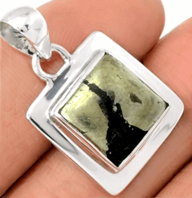 Natural Pyrite In Magnetite Solid .925 Sterling Silver Pendant