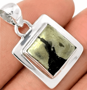 Natural Pyrite In Magnetite Solid .925 Sterling Silver Pendant