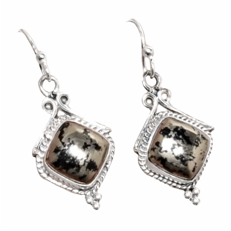 Peruvian Natural Golden Pyrite in Magnetite set in Solid .925 Sterling Silver Earrings