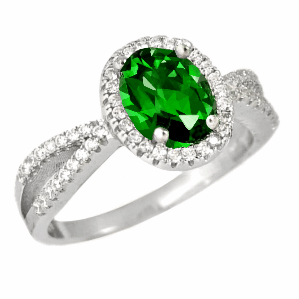 3.88 Cts  Nano Emerald, White Topaz Solid .925 Sterling Silver Size 7.5