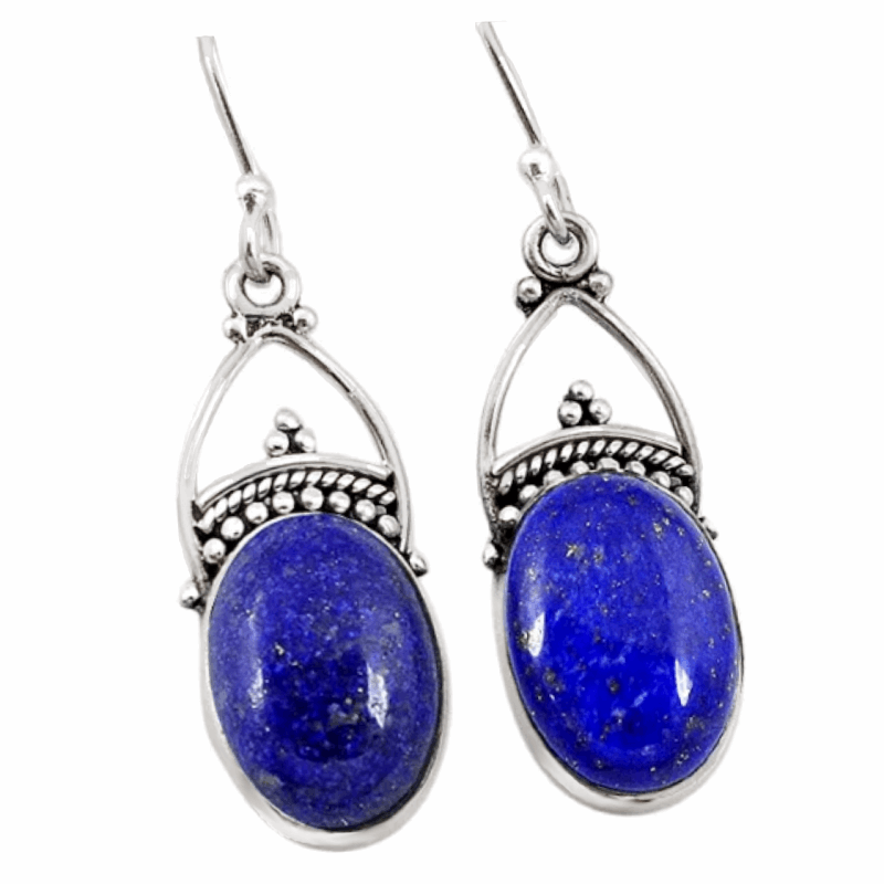 Natural Lapis Lazuli, Gemstone Solid .925 Silver Earrings