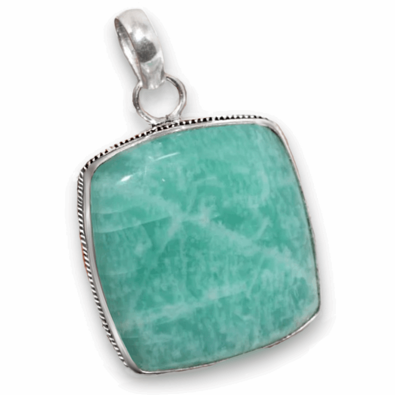 Natural Aqua Green Amazonite Gemstone .925 Sterling Silver Pendant