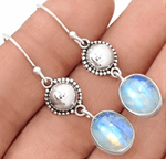 Natural Rainbow Moonstone Gemstone Solid .925 Silver Earrings