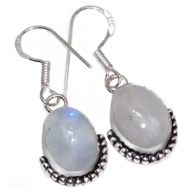 Natural Rainbow Moonstone Dangle .925 Silver Earrings