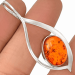 Genuine Baltic Amber  In Solid .925 Sterling Silver Pendant