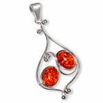 Handmade Genuine Baltic Amber Set In Solid .925 Silver Pendant