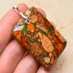 Natural Orange Copper Turquoise  Solid .925 Sterling Silver Pendant