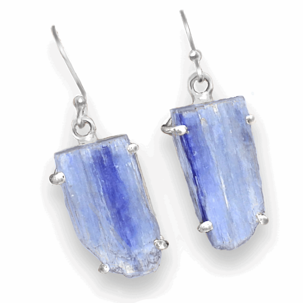 Natural Blue Kyanite Gemstone Solid .925 Sterling Silver Earrings