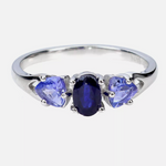 Natural Unheated Tanzanite, Blue Sapphire Solid 925 Sterling Silver 14K White Gold Ring SZ 8 /Q